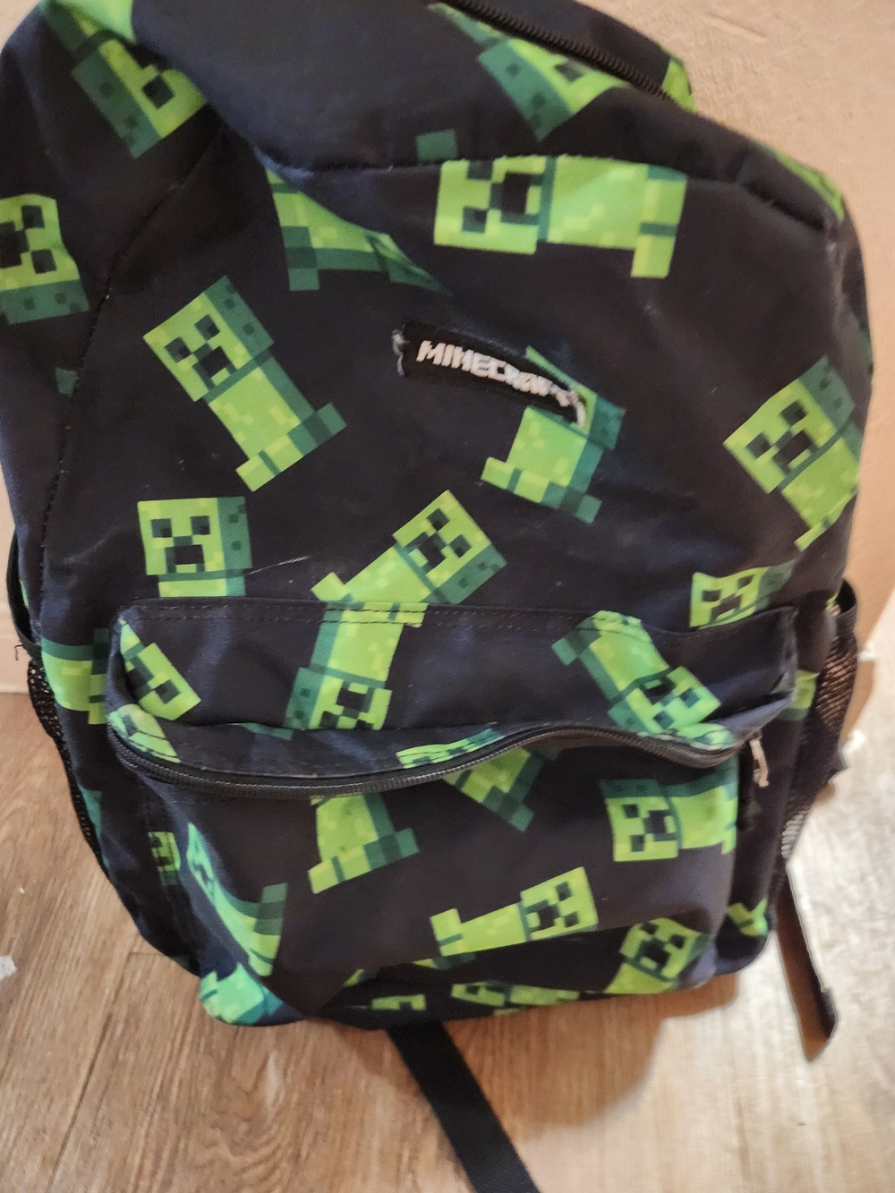 Black Backpack with Green Creeper Print - Picture 2 of 2